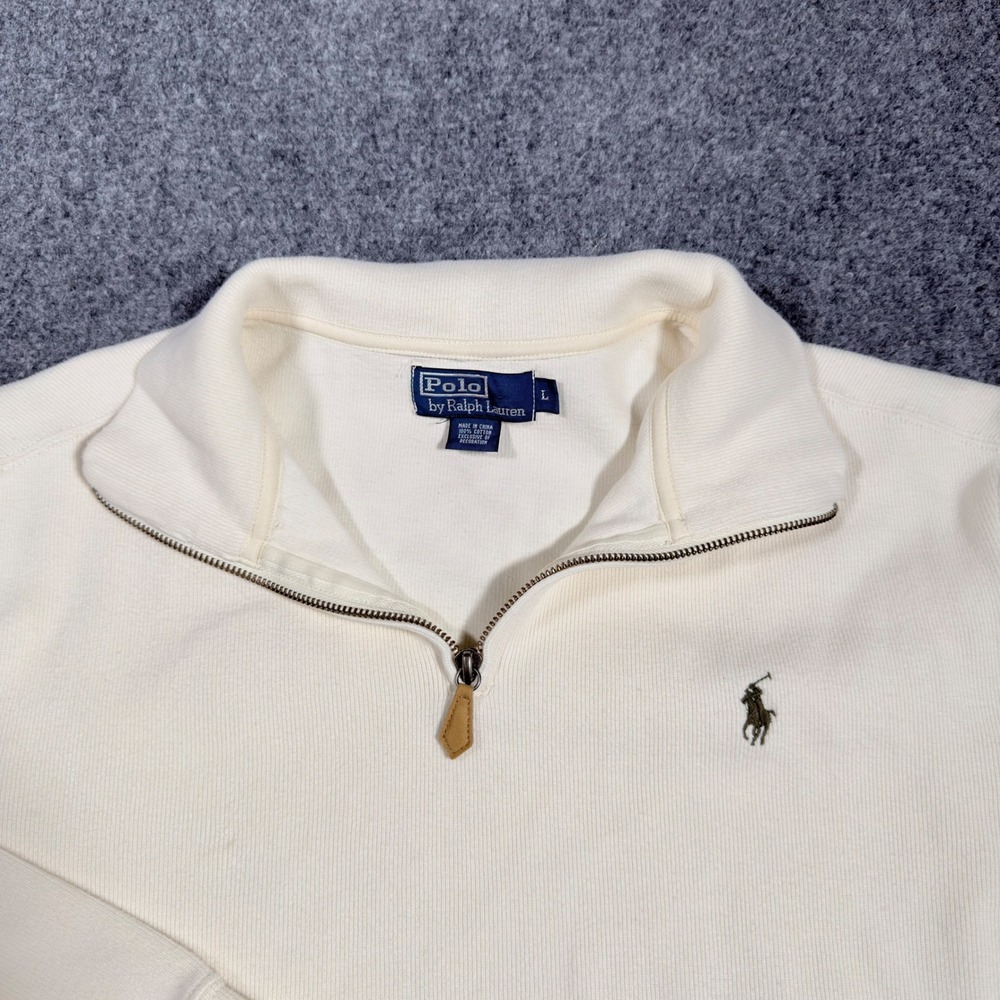 Vintage Polo Ralph Lauren Quarter Zip Pullover Mens Large Cream